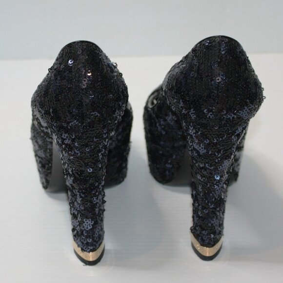 Louis Vuitton Navy Blue Sequin Peep Toe Pumps Shoes in size EU 39.5 / US 9.5 - Picture 6 of 10
